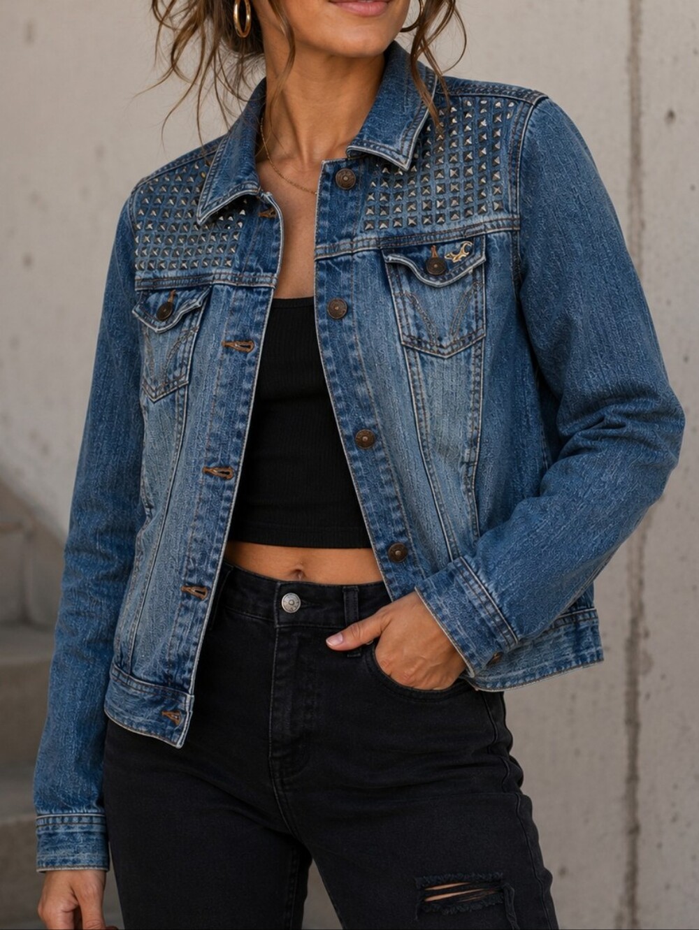 Hollister HCO Stretch Studded Edgy Trucker Jean Jacket